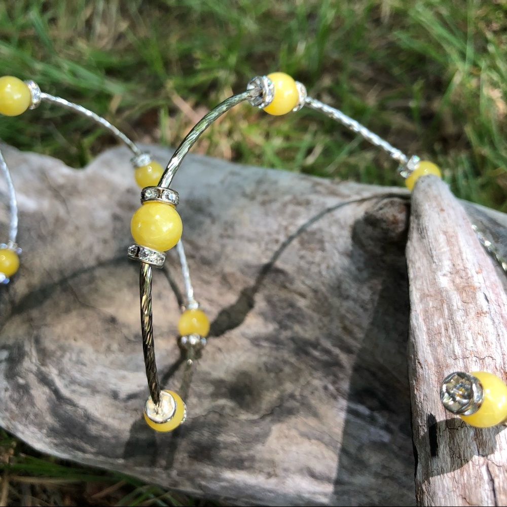 💖Yellow Jasper Beaded Bracelet; Crystal Rondels💗 - Picture 3 of 3